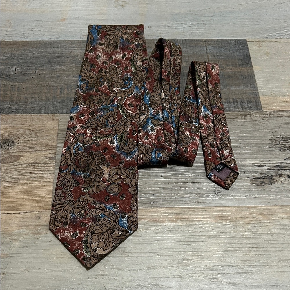 Stefano Rossini Men's Silk Novelty Neck Tie Floral paisley burgundy blue tan